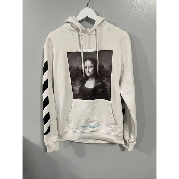 Off-White White Diag Monalisa Print Cotton Hooded Sweatshirt S Authentic NWOT - Picture 1 of 7